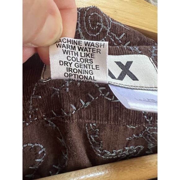 FLAX Medium Brown Corduroy Collared Lightweight Jacket Blue Embroidered Floral - Picture 5 of 9